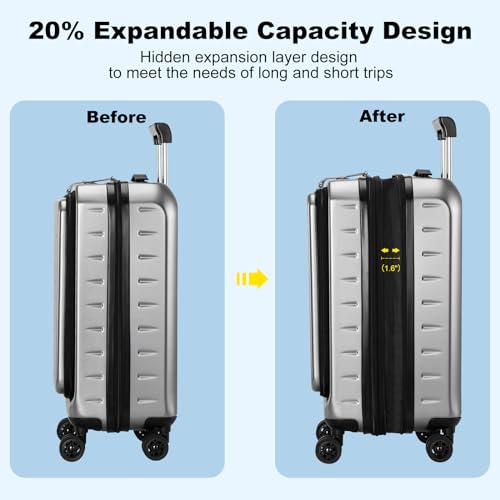 CENSIEN Expandable 20" Carry On Luggage Airline Approved with Front Pocket - color: Gray, size: 20 Inch EXT