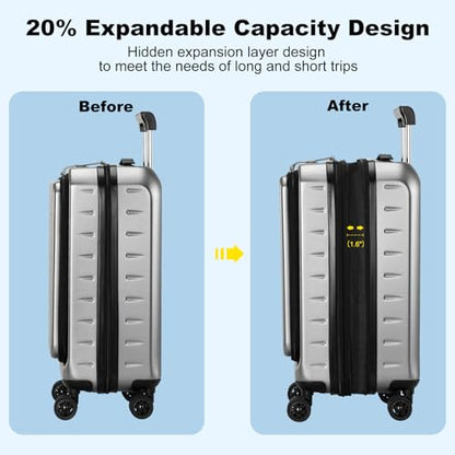 CENSIEN Expandable 20" Carry On Luggage Airline Approved with Front Pocket - color: Gray, size: 20 Inch EXT
