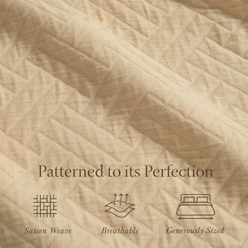 Threadmill Cotton King Coverlet Blanket, Criss Cross Jacquard, Beige - color: Classic Beige, size: King / Cal King