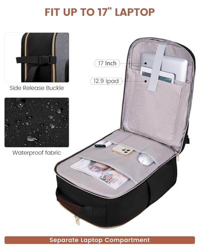 LOVEVOOK 56L Travel Backpack for Women & Men, Airline Approved Carry On Luggage with 3 Packing Cubes, TSA Overnight Bags, Waterproof Personal Item Bag, Weekender Essentials Backpacks fits 17" Laptop - color: Black-grey-brown, size: XX-Large