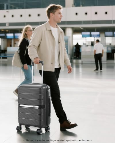 20 Inch Carry-on Luggage with Spinner Wheels, Hard Shell Suitcase with TSA Lock, Airline Approved, Rolling Suit Case for Travel Weekend Trips, Dark Grey Color - color: Dark Grey