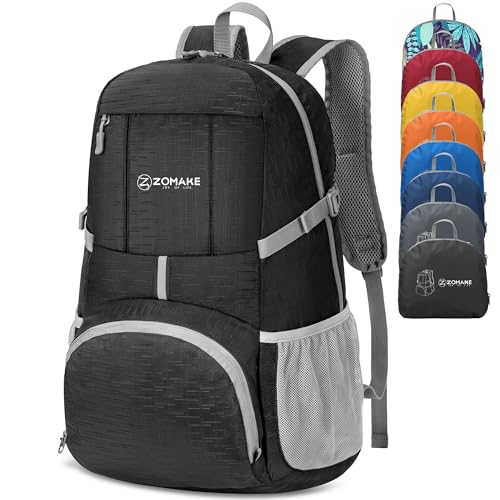 ZOMAKE Lightweight Packable Backpack 35L, Water Resistant Foldable Day Pack - color: A-black 1