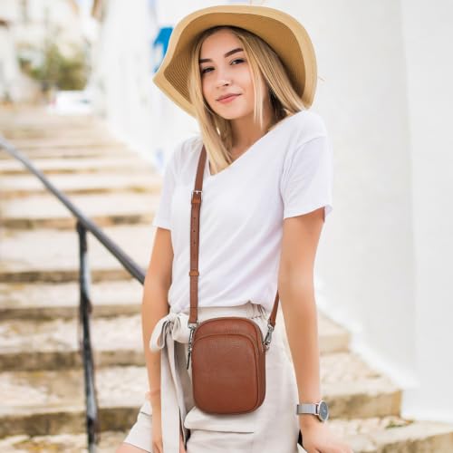 Small Leather Crossbody Bags for Women RFID Cell Phone Purse - color: Brown