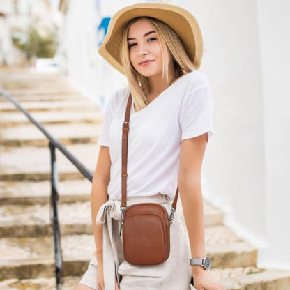 Small Leather Crossbody Bags for Women RFID Cell Phone Purse - color: Brown