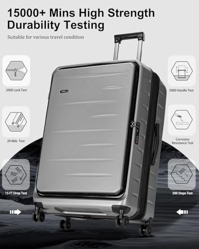 CENSIEN Expandable Checked Luggage, 28 Inch Top Opening Trunk Suitcases - color: Gray, size: 28 Inch EXT