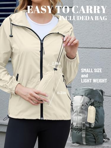 PITINAN Women's Rain Jacket Packable with Hood Lightweight Travel XS-3XL - color: Beige, size: Small