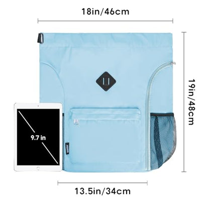 WANDF Drawstring Backpack with Shoe Compartment, Sports Gym Bag - color: L, Light Blue, size: Large