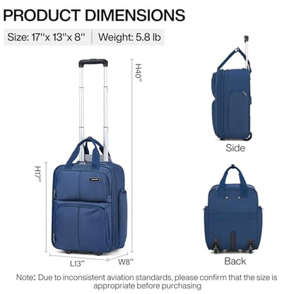 Hanke 16 Inch Underseat Carry On Luggage with 2 Wheels Airline Approved - color: Blue, size: 16 Inch