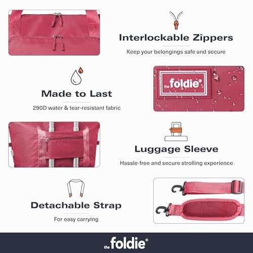 The Foldie Foldable Travel Bag for Women - 40L Weekender Bag with Multiple Pockets - Carry On Expendable Travel Bag - color: Pink