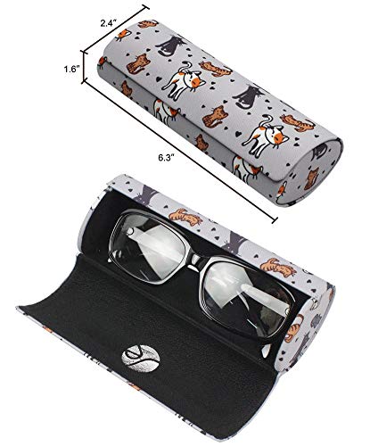 JAVOedge [3 PACK], Various Pattern Long Oval Hard Glasses Case Includes Microfiber Cleaning Cloth - color: Multi-color (Cats)