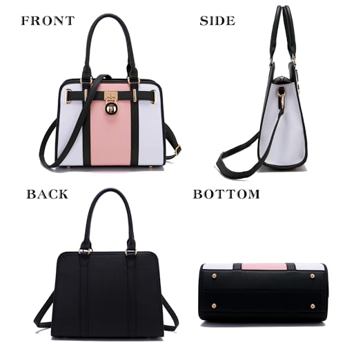 Qiyuer Structured Satchel Tote Handbags Set Women Purses with RFID Wallet - color: A5-2pcs/Set Whitepink