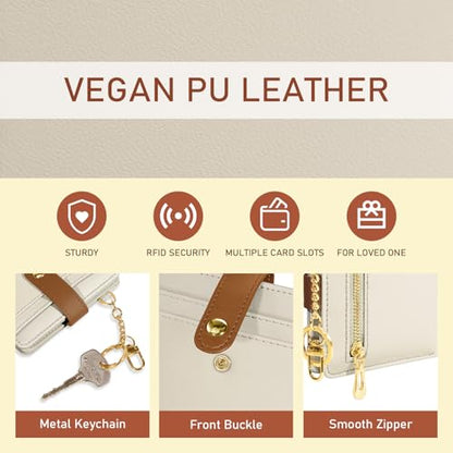 Jogjam Small Ladies Women Wallet, Rfid Slim Thin Compact Credit Card Holder - color: A Beige with Caramel