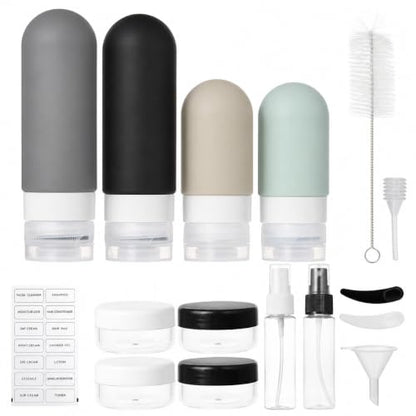 17-Piece Leak Proof Refillable Travel Bottles for Toiletries with Pouch - color: Grey