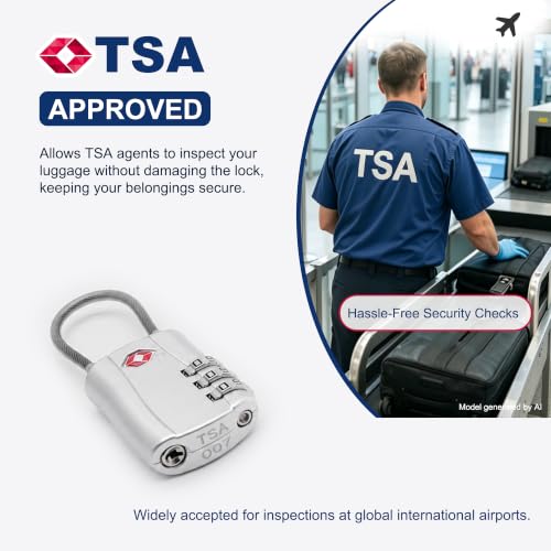 TSA Approved Locks for Luggage, Travel Essentials, Suitcases - color: Black+Silver
