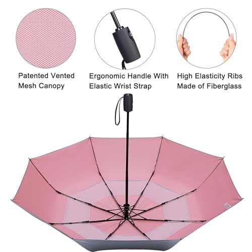 G4Free UPF 50+ UV Protection Travel Umbrella 42/46 Inch Sun Umbrella - color: Silver/Pink, size: 46 inch