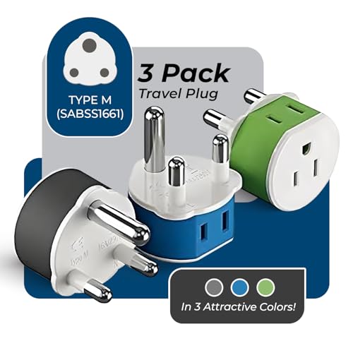 OREI South Africa, Botswana, Namibia Power Plug Adapter with 2 USA Inputs - Travel 3 Pack - Type M (US-10L), Safe Grounded Use with Cell Phones, Laptop, Camera Chargers, CPAP, and More - style: Type M-South Africa