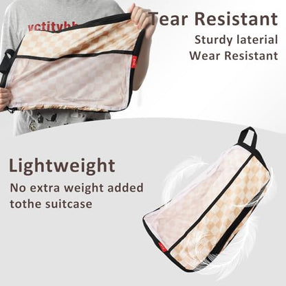 U+U 10 Set Compression Packing Cubes, Travel Organizers (Khaki Checkered) - color: Khaki Checkered, size: 10 Set