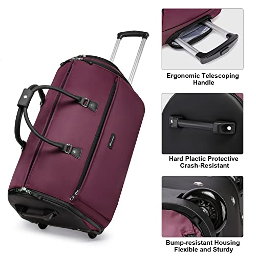 Modoker 3-in-1 Rolling Garment Duffle Bag with Wheels, 25in Red - color: 25in-Red
