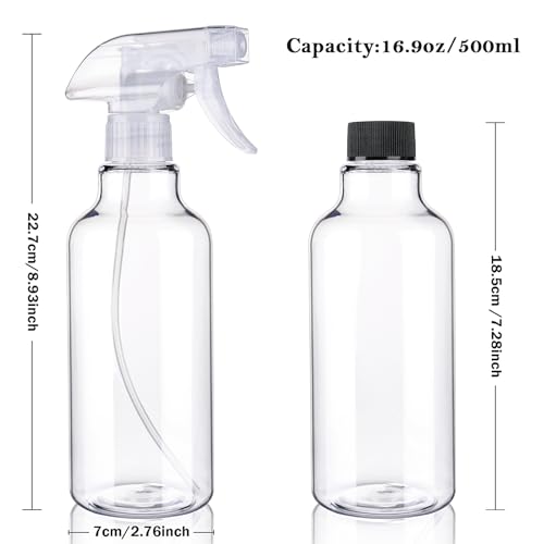 Plastic Spray Bottles, 16.9oz/500ml, 2 Pack，Clear | Empty Spray Bottle, Heavy Duty Spraying Bottles, Mist/Stream, For Cleaning Solutions, Essential Oils, Hair - color: Clear