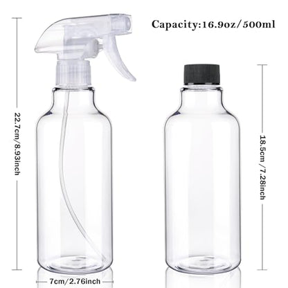 Plastic Spray Bottles, 16.9oz/500ml, 2 Pack，Clear | Empty Spray Bottle, Heavy Duty Spraying Bottles, Mist/Stream, For Cleaning Solutions, Essential Oils, Hair - color: Clear