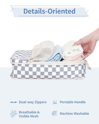 Narwey Compression Packing Cubes for Travel, Cute Luggage Organizer Bags - color: Z-Grayish Blue Checkerboard