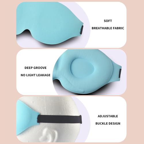 POVVIR 3D Sleeping Eye Mask, Total Blackout Blindfold, Zero Pressure Eye Cover, Breathable Soft Mask, Travel Nap Eye Mask, Deep Night Sleep Mask, Blue - color: Blue