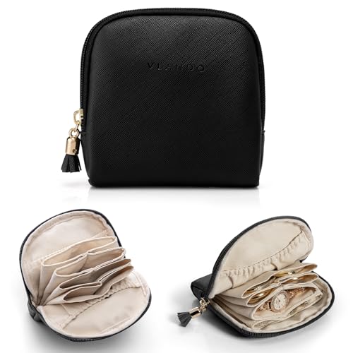 VLANDO Small Travel Jewelry Case,Velvet Pouch Bags with Zipper,Black - color: C.Black