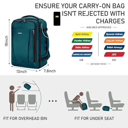 ECOHUB Travel Backpack 18x14x8 Frontier Airlines Personal Item Bag Teal - color: Green, size: 18 inch