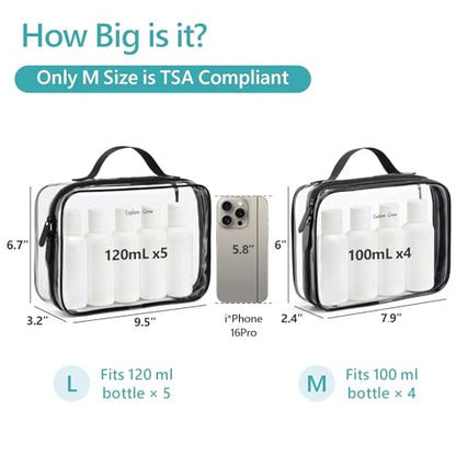 PACKISM Clear Makeup Bag Travel - TSA Approved Toiletry Bag, 2 Pack Black - color: 01 Elegant Black, size: Full Vacation (Mixed Sizes)