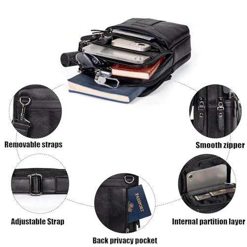 Leather Messenger Bag for Men, Small Leather Sling Shoulder Bag Messenger Pack for Men, Man Purse - color: Medium Black
