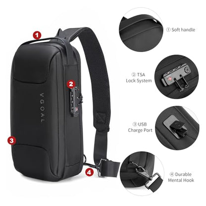 VGOAL Anti Theft Crossbody Bag for Men Sling Backpack Chest Shoulder Bag - color: Fg6315-us