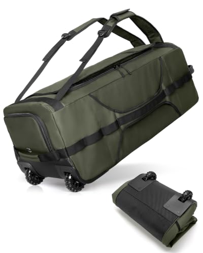 Smasrob 83L Rolling Duffle Bag with Wheels and Backpack Straps, Green - color: Green