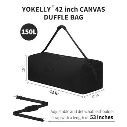 42 Inch Canvas Duffel Bag 150L Extra Large Luggage Duffle for Travel Sport and Camping - Black - size: 150L-42in*15in*15in