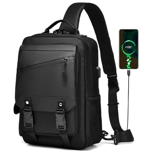 Leaper Crossbody Messenger Bag for Men: 13L Multi-pocket Satchel Sling Bags - color: Black
