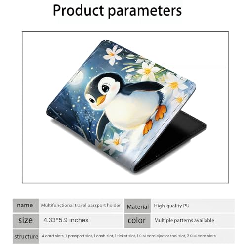 Passport Holder Wallet Cover Case,RFID Blocking Passport Cover,Large Capacity Travel Wallet with Multi Card Slots (Cute Penguin Illustration) - color: Cute Penguin Illustration