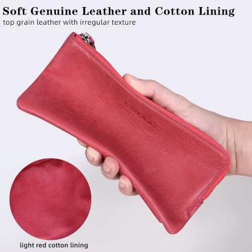 VISOUL Long Zipper Cash Wallet for Women with Removable Credit Card Holder, Soft Genuine Leather Clutch Wallet-Light Red - color: Light Red