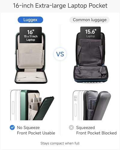 LUGGEX Front Pocket Expandable Carry On Luggage, Green, 20" - color: Green, size: 20 Inch