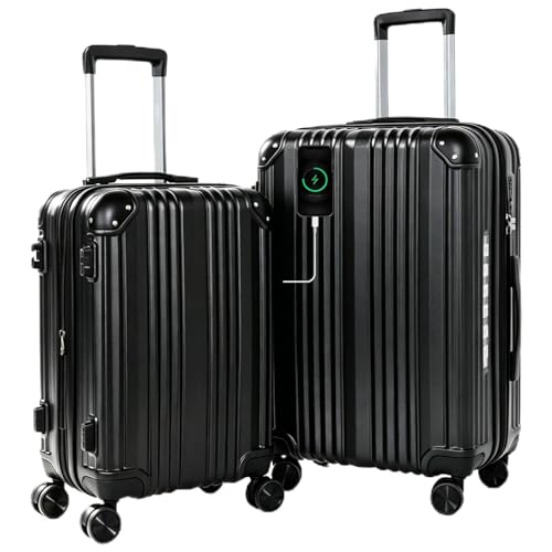 OUZZO Luggage Sets 2 Piece Expandable Durable Hardshell with TSA 20/24 inch - color: Black, size: 20/24 inch