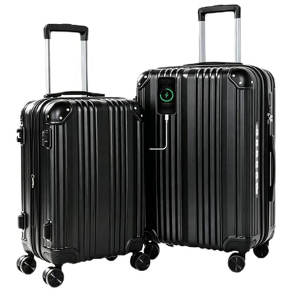 OUZZO Luggage Sets 2 Piece Expandable 20/24 Inch Suitcase with Double Spinner Wheels Lightweight ABS+PC Hardshell Travel Suitcase Sets with TSA Lock USB Port Business & Family Trips - color: Black, size: 20/24 inch