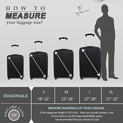 Explore Land Travel Luggage Cover Fits 31-32 inch Case (Black, XL) - color: Black, size: XL