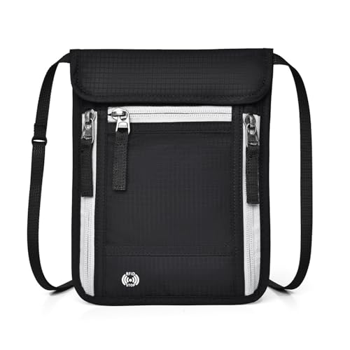 Passport Holder for Travel, Neck Wallet RFID Blocking, Hidden Money Belt,Travel Document Storage(Black) - color: Black