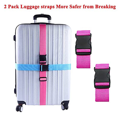2 Pack Suitcase Belts, Adjustable Luggage Straps, Bright Colors Travel Packing Straps with Quick Release Buckle (Pink) - color: Pink