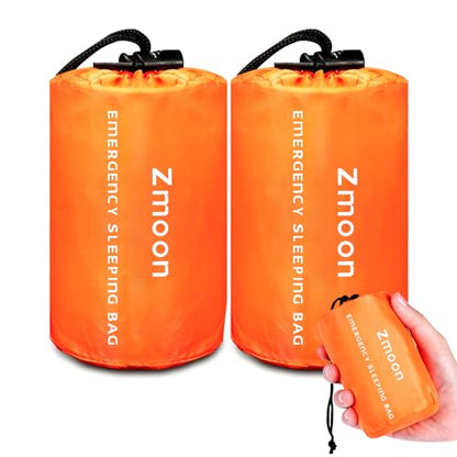 Zmoon Emergency Sleeping Bag Survival Bag, Portable Waterproof Thermal Bivy Sacks,Bivvy Bags,Camping Mylar Sleeping Bag Survival Gear Emergency Blankets Survival Shelter - size: Orange Pack of 2