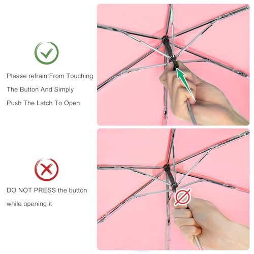 Travel Umbrella Compact Small Folding Windproof Lightweight for Women - color: Pink