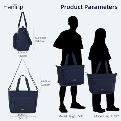 HanTrip Large Laptop Tote Bag with Luggage Sleeve for Travel Work,Navy Blue - color: Navy Blue