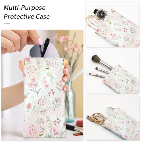 Soft Glasses Case, 2 Pcs Portable PU Leather Squeeze Top Eyeglasses Cases, Cute Sunglasses Pouch Bag for Women - color: 2pcs Pink Flower+pink Bow