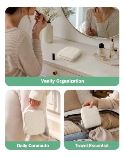 Travel Jewelry Case with Necklace Holder, Earring and Ring Organizer, Beige - color: Beige