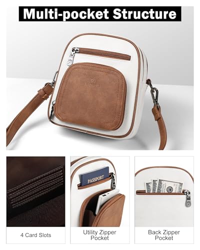 FADEON Small Purses for Women Crossbody Bags, RFID Anti-Theft 4 Card Slots - color: Beige Contrast Brown Etro Style