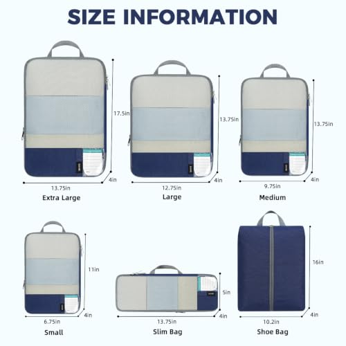 BAGAIL Lightweight Compression Packing Cubes for Travel, 6 Set, Navy - color: Navy