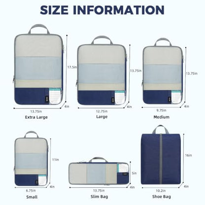 BAGAIL Lightweight Compression Packing Cubes for Travel, 6 Set, Navy - color: Navy